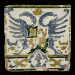 Carreau avec les armoiries de Léon et Castille, 1525 (faïence) - Spanish School