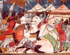 Guerre de Troie : les Troyens envahissent le camp militaire des guerriers grecs (détail) - Spanish School