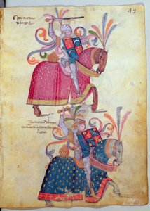 Deux cavaliers, du Libro de Los Caballeros de Santiago - Spanish School