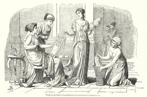 Femmes effectuant des tâches domestiques dans la Grèce antique - Spanish School