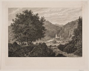 Paysage de montagne avec une église - Søren Henrik Petersen