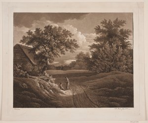 Paysage avec deux paysans conversant