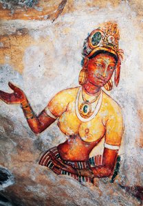 Jeunes filles de Sigiriya, fresque, site archéologique de Sigiriya (Liste du patrimoine mondial de l