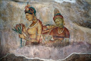 Jeunes filles de Sigiriya, fresque, site archéologique de Sigiriya (liste du patrimoine mondial de l