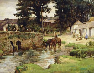 Abreuvant les chevaux dans le ruisseau du village - Stanhope Alexander Forbes