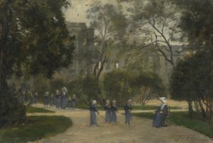Nonnes et écolières dans les jardins des Tuileries, Paris, années 1870-1880