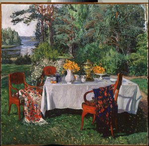 Devant la terrasse. Peinture de Stanislav Yulianovich Zhukovsky (Joukovski) (1873-1944), huile sur toile - Stanislav Joulianovitch Joukovski