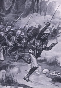 Charge britannique contre les Ashantis à Amoaful, 31 janvier 1874, illustration de British Battles on Land and Sea, 1915 - Stanley L. Wood