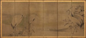 Grues et chrysanthèmes, période Momoyama ou Edo - Sôtatsu