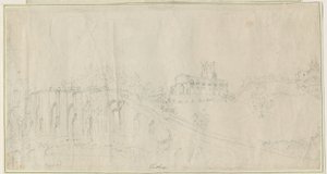 Église et Château de Tutbury - Vue du Nord-Est: dessin au crayon, nd [1762-1802] - Stebbing Shaw