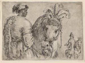 Un homme noir nourrissant un cheval, probablement 1662