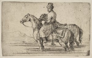 Un palefrenier polonais baignant des chevaux - Stefano della Bella