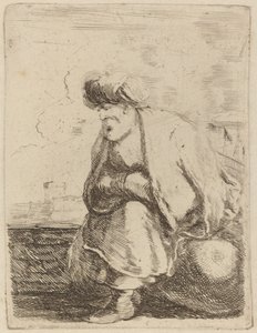 Un vieux Turc avec turban assis sur un rocher - Stefano della Bella