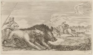 Sanglier chassé par un chien - Stefano della Bella