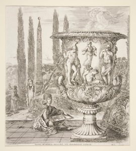 Garçon dessinant le vase Médicis dans un jardin italien - Stefano della Bella