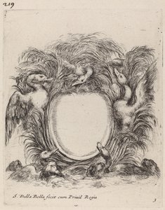 Cartouche avec des canards et des chiens - Stefano della Bella