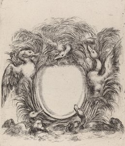 Cartouche avec des canards et des chiens