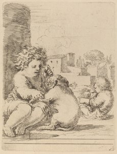 Enfant jouant avec un chien - Stefano della Bella