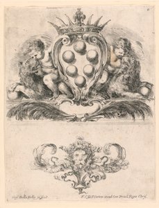 Armoiries du Grand-Duc de Toscane: Ornement avec un Masque de Lion, No. 6 de "Raccolta di varii cappriccii et nove inventioni di cartelle et ornamenti" - Stefano della Bella