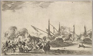 Combat entre plusieurs chaloupes et navires, deux groupes d