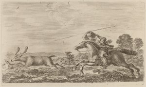 Cerf chassé par deux cavaliers - Stefano della Bella