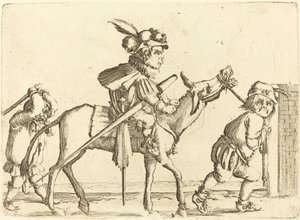 Nain chevauchant un âne