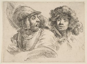 Soldat effrayé et un homme avec un chapeau de fourrure, vers 1652 - Stefano della Bella