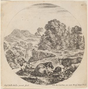 Paysage avec des animaux et deux bergers assis, 1646 - Stefano della Bella