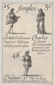 Louis le Débonnaire... Charles le Simple, du Jeu des Rois de France, 1644 - Stefano della Bella