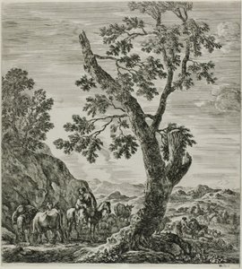Paysanne montée avec un enfant dans ses bras, planche six de Les six grandes vues de Rome et de la Campagne