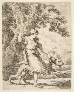 Nymphe tenant un grand chien par le collier, vers 1654 - Stefano della Bella