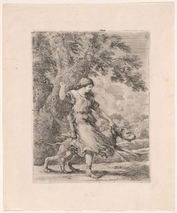 Nymphe tenant un grand chien par le collier, connue sous le nom de La belle chasseresse
