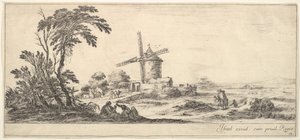 Planche 10 : une famille au centre du premier plan, diverses figures et chevaux au second plan, vers 1641