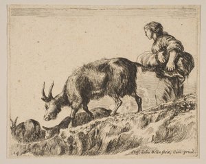 Planche 14 : bergère gardant des chèvres