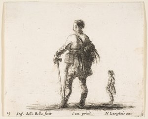 Un noble polonais en habit de cour, debout au centre, vu de dos, et..., vers 1644-47. - Stefano della Bella