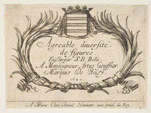 Planche 1 : Deux palmiers et un blason encadrent le titre et la dédicace, page de titre pour 
