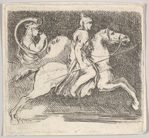 Soldat de profil galopant vers la droite tenant une lance dans sa main droite, vers 1646 - Stefano della Bella