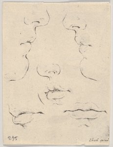 Planche 4 : deux profils et trois bouches, du Livre pour apprendre à dessiner, vers 1649 - Stefano della Bella