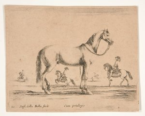 Cheval sans cavalier, avec cavaliers faisant du dressage en arrière-plan - Stefano della Bella