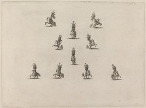 Dix cavaliers avec de grands casques à plumes
