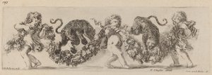 Deux léopards sautant une guirlande soutenue par des enfants, probablement 1648 - Stefano della Bella