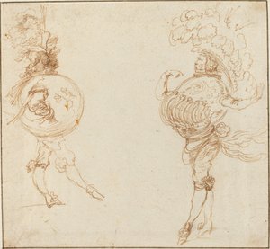 Deux hommes en costumes de mascarade : La Terre et un casque de parade, vers 1645 - Stefano della Bella