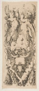 Deux enfants ailés avec des corps se transformant en ornement soufflant des bulles, vers 1653 - Stefano della Bella