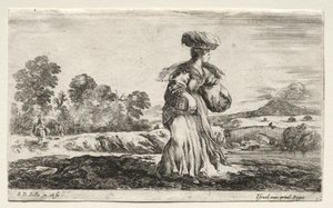 Divers personnages et paysages : Paysanne portant un panier sur la tête - Stefano della Bella