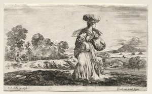 Diverses figures et paysages : Femme paysanne portant un panier sur la tête