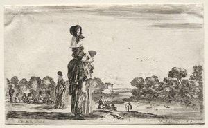 Diverses figures et paysages : Femmes regardant des baigneurs le long d