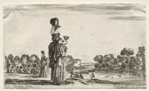 Diverses figures et paysages : femmes regardant des baigneurs le long d