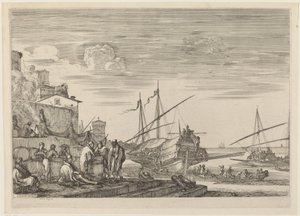 Vue de plusieurs maisons face au port - Stefano della Bella