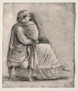 Femme assise sur un tabouret