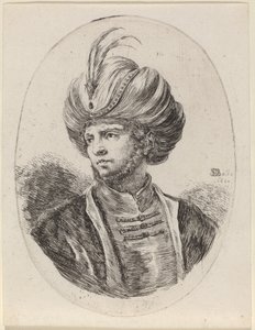 Jeune Maure avec une légère barbe et un turban à plumes, tourné vers la gauche - Stefano della Bella